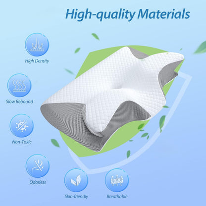 Cervical Pillow for Neck Pain Relief, Contour Memory Foam, Ergonomic Orthopedic Neck Support Pillow for Side, Back & Stomach Sleepers with Breathable Pillowcase Queen Size
