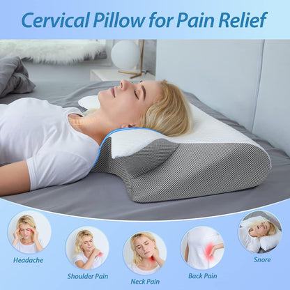 Cervical Pillow for Neck Pain Relief, Contour Memory Foam, Ergonomic Orthopedic Neck Support Pillow for Side, Back & Stomach Sleepers with Breathable Pillowcase Queen Size